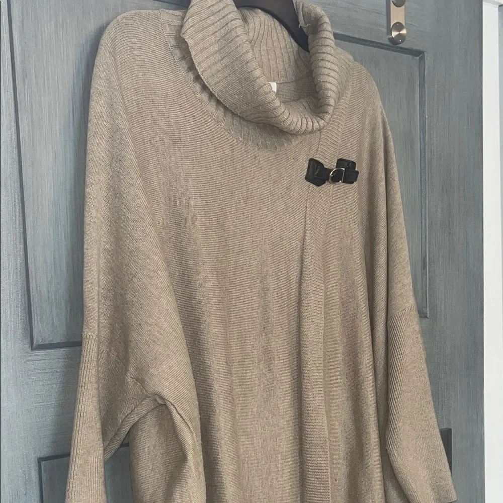 Calvin Klein Sz L/XL Taupe Cowl Neck Poncho Sweater W/ Buckle #luxe #flowy #chic
